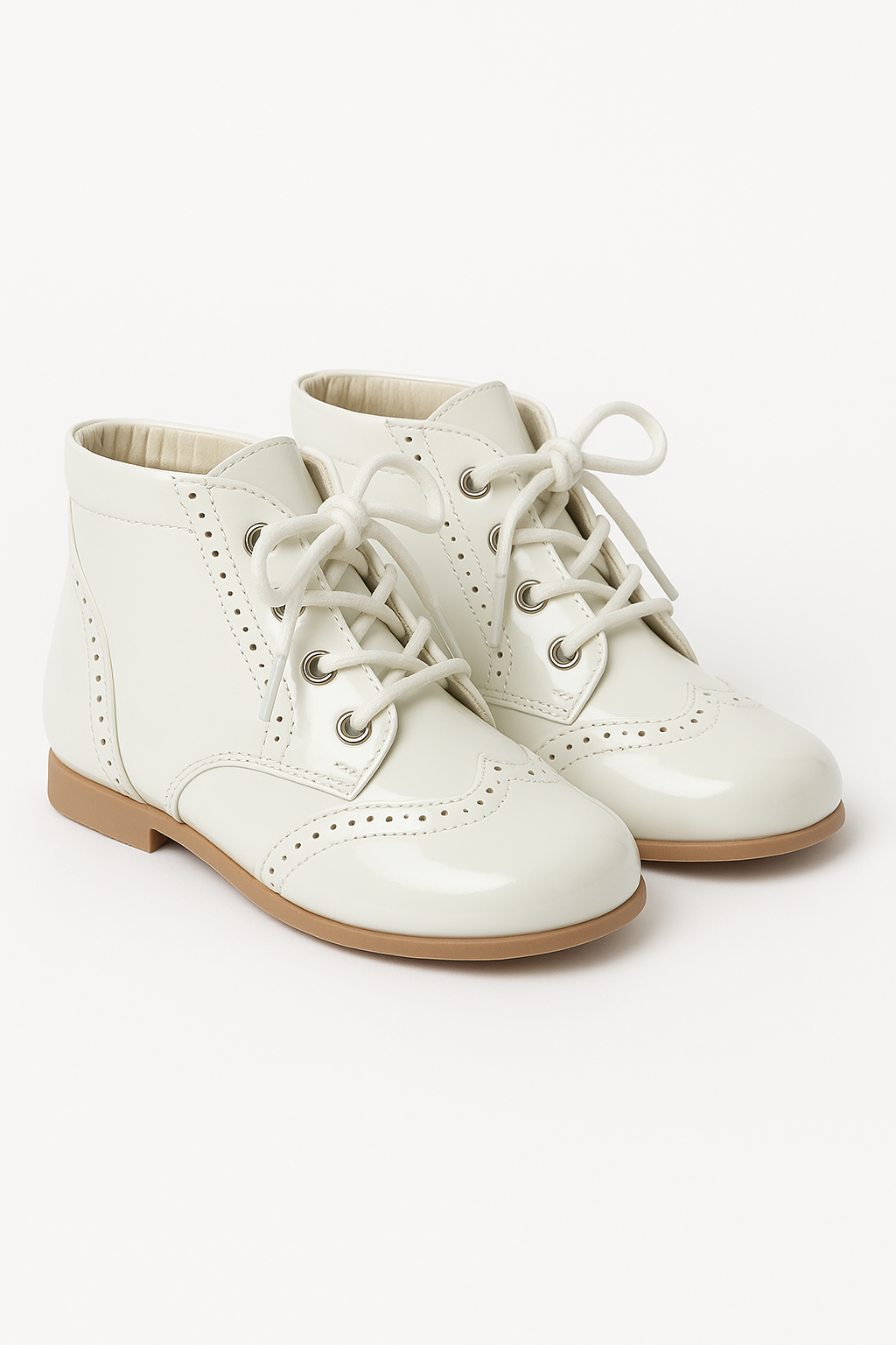 Unisex Kids Patent Leather Brogue Ankle Boots - QUINN - White Side Picture