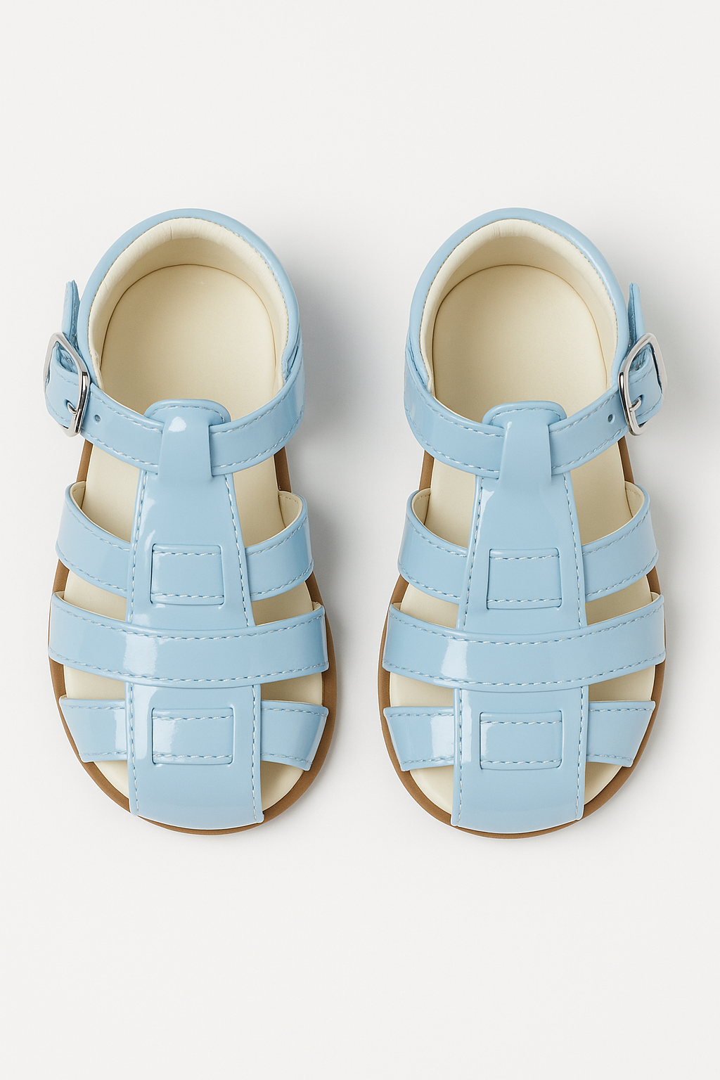 Unisex Kids Patent Leather Sandals Shoes- RALPH - Blue Front Picture