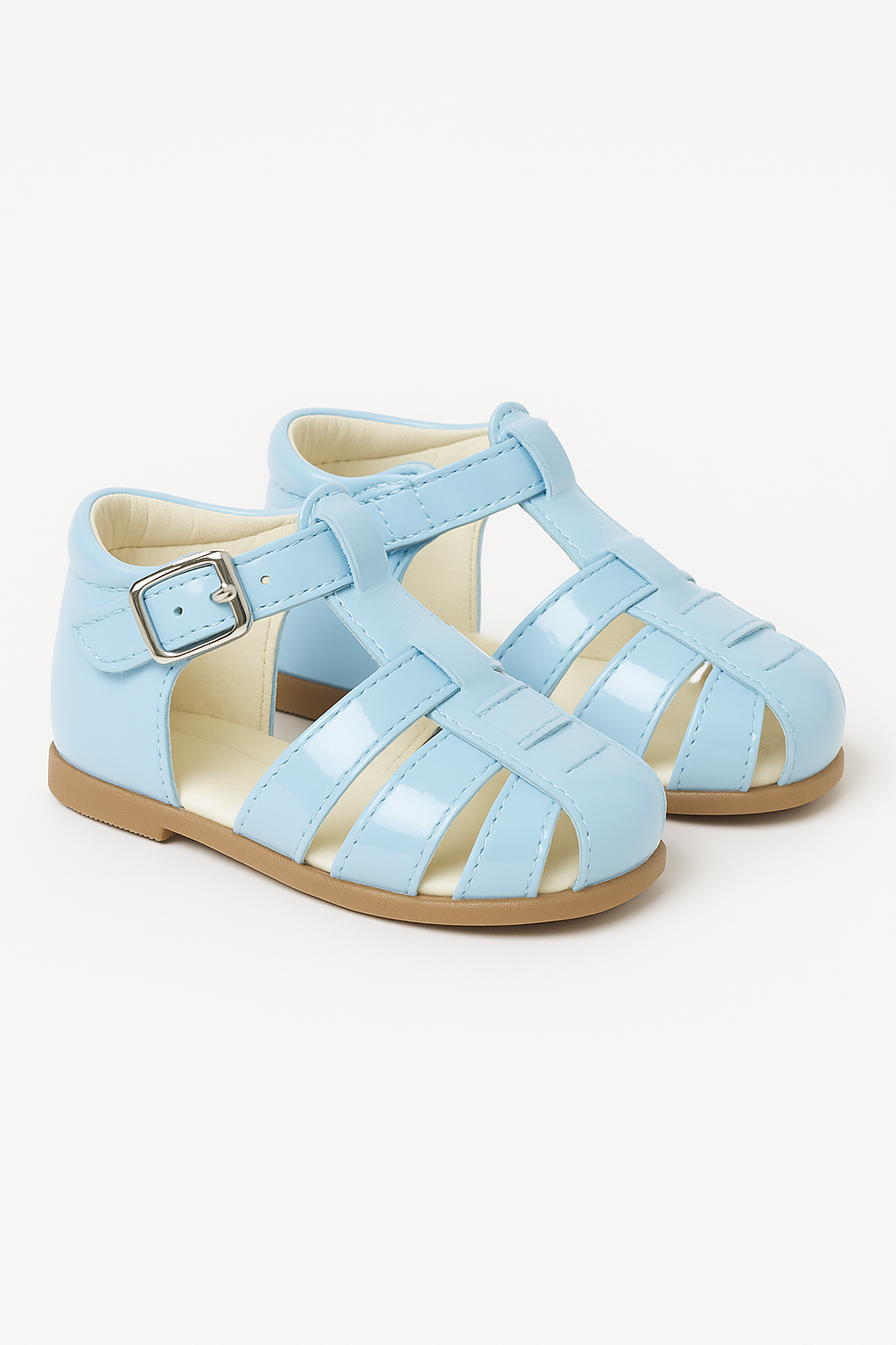 Unisex Kids Patent Leather Sandals Shoes- RALPH - Blue Pair Side Picture