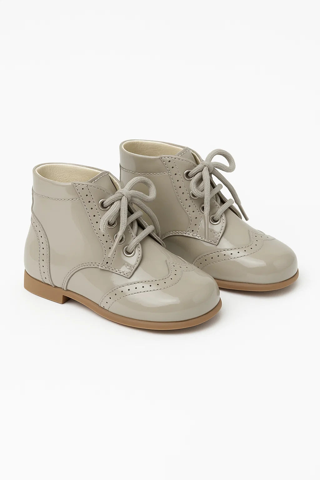 Unisex Kids Patent Leather Brogue Ankle Boots - QUINN - Grey Pair Side Picture