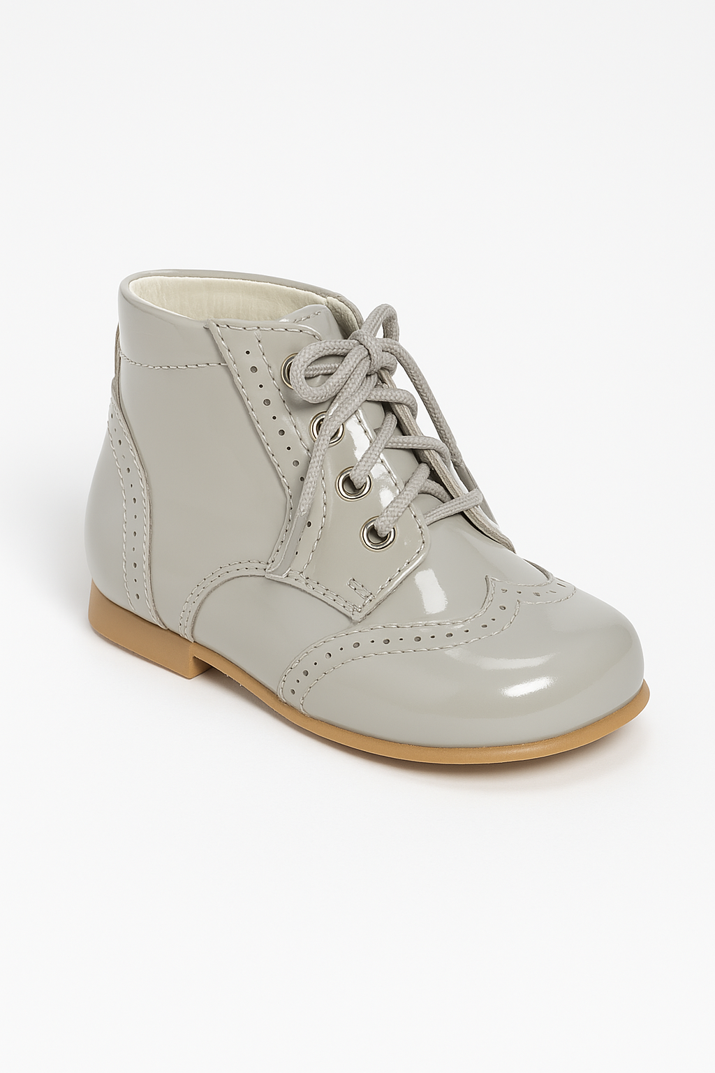 Unisex Kids Patent Leather Brogue Ankle Boots - QUINN - Grey Side Picture