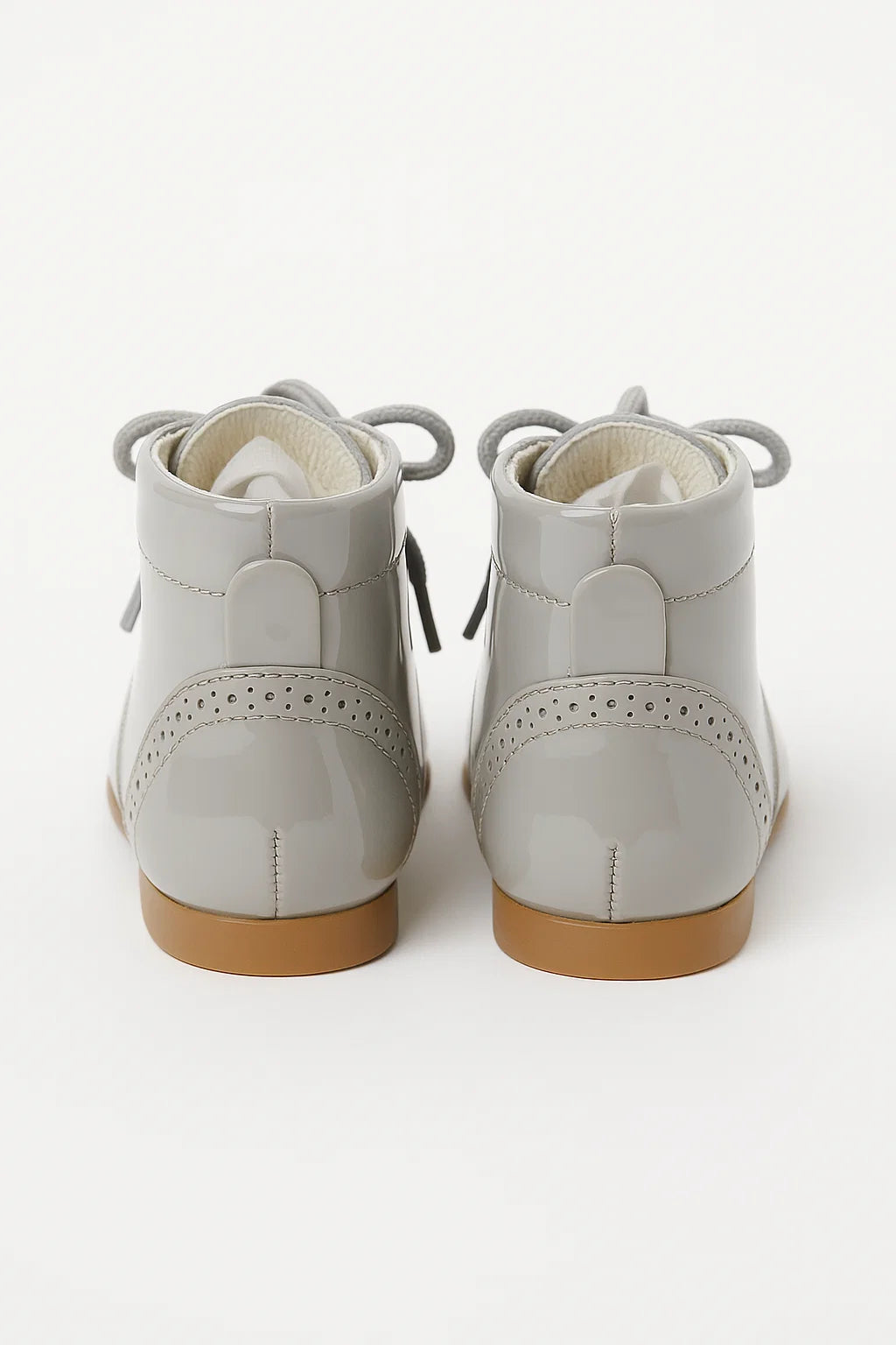 Unisex Kids Patent Leather Brogue Ankle Boots - QUINN - Grey Back Picture