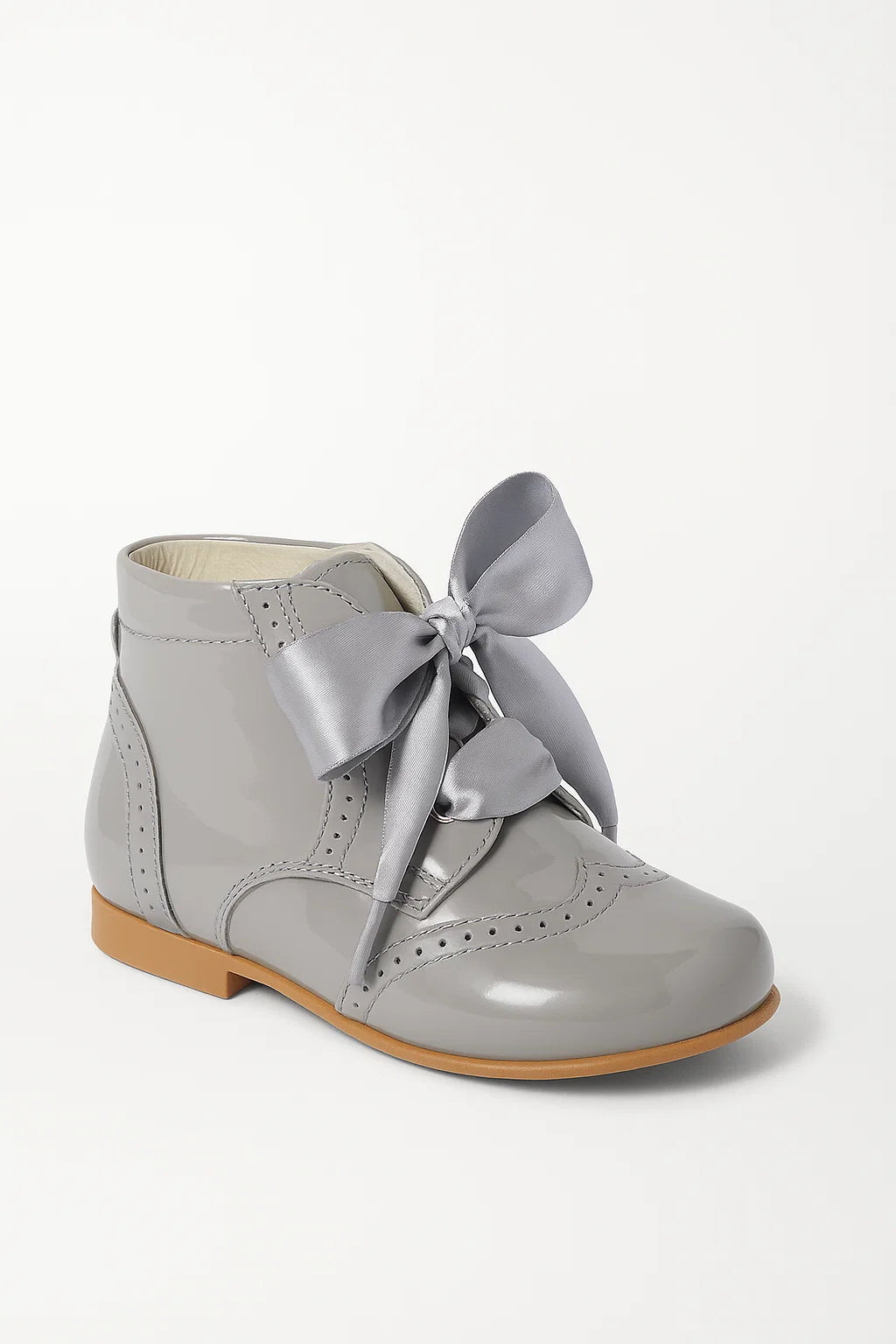 Unisex Kids Patent Leather Brogue Ankle Boots - QUINN - Grey