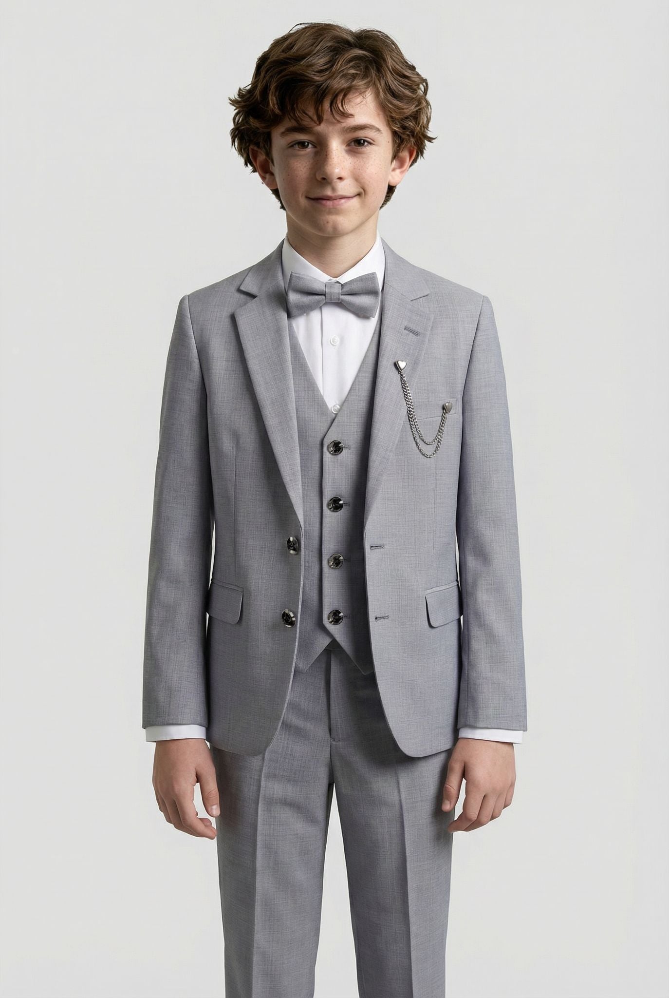 Boys 8-Piece Microcheck Formal Suit - Grey