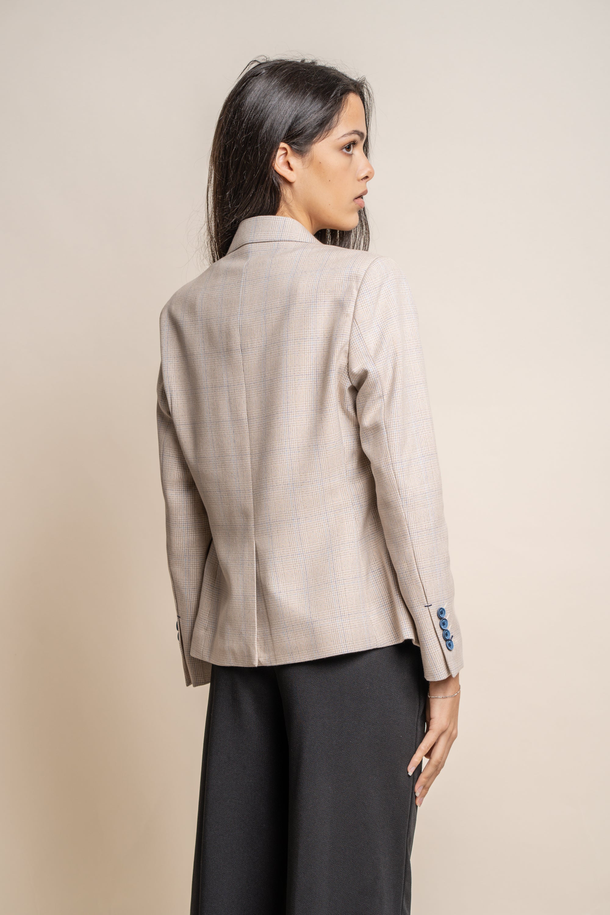 Women's Slim Fit Glen Check Blazer - CARIDI - Beige