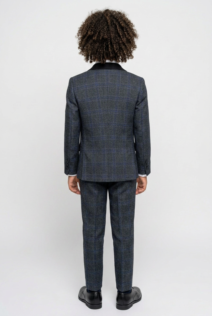 Boys Windowpane Check Charcoal Grey Suit Set - Charcoal Grey