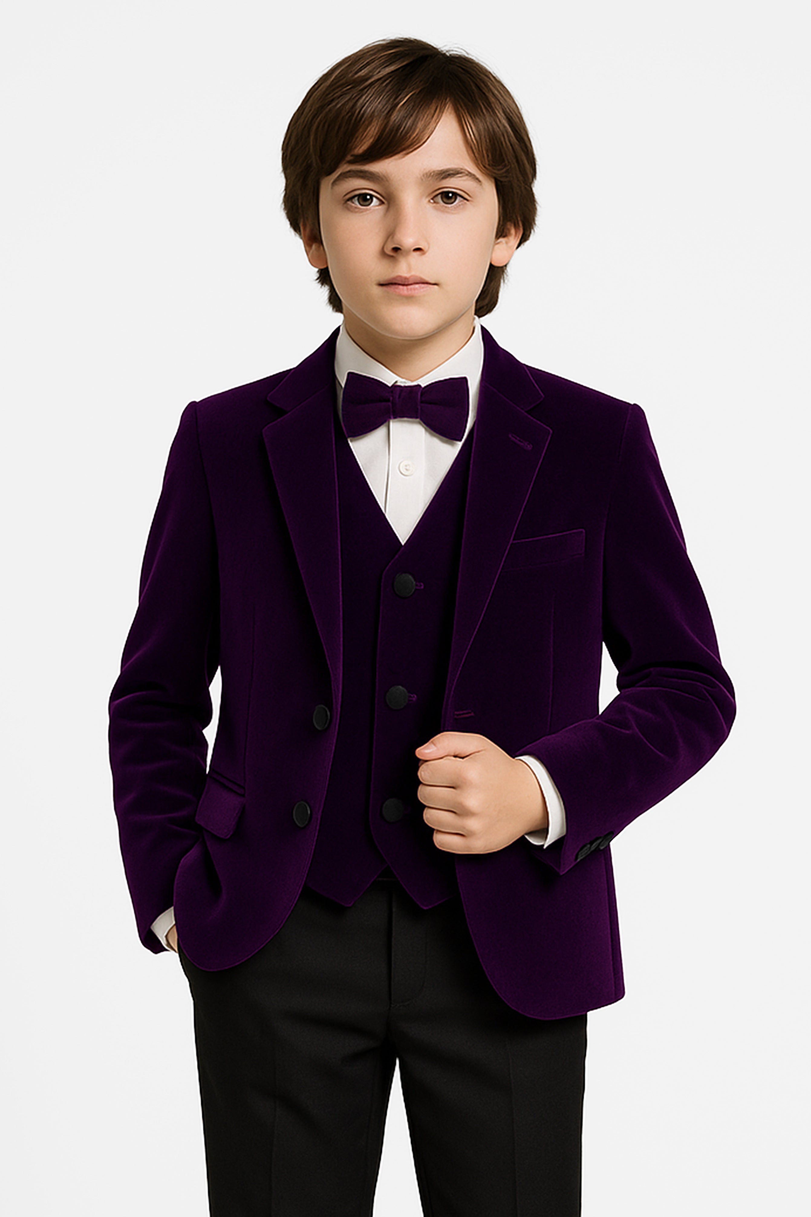 Boys Slim Fit Velvet Dinner Suit - 3-Piece & 5-Piece - SAVOY - Purple