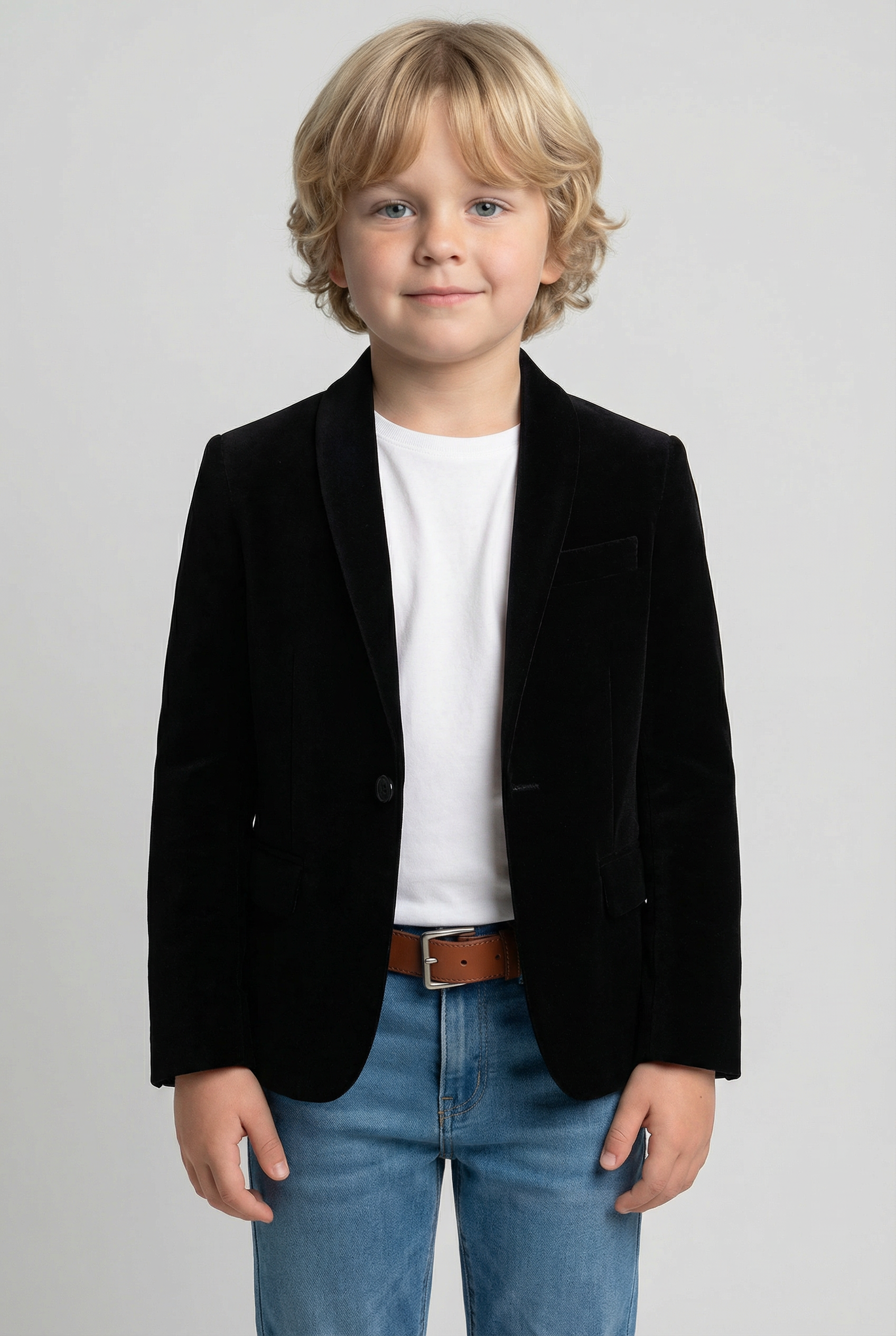 Boys Formal Velvet Blazer Jacket - Black