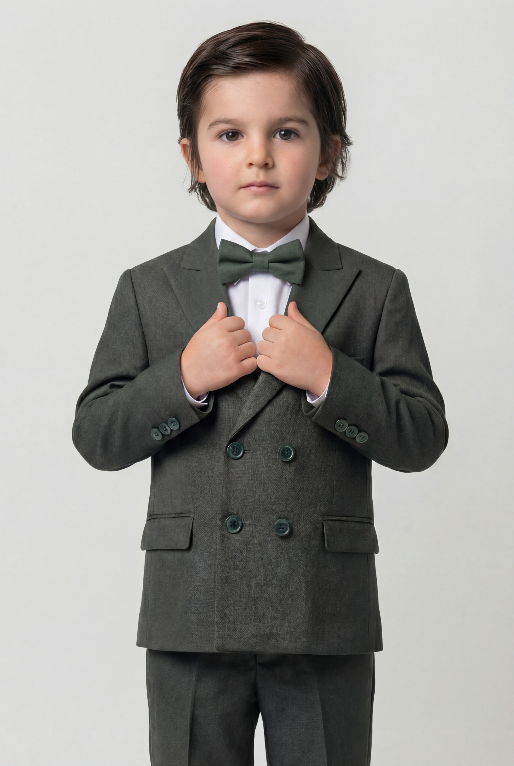 Boys 4-Piece Slim Fit Double Breasted Suit Set - Dark Green