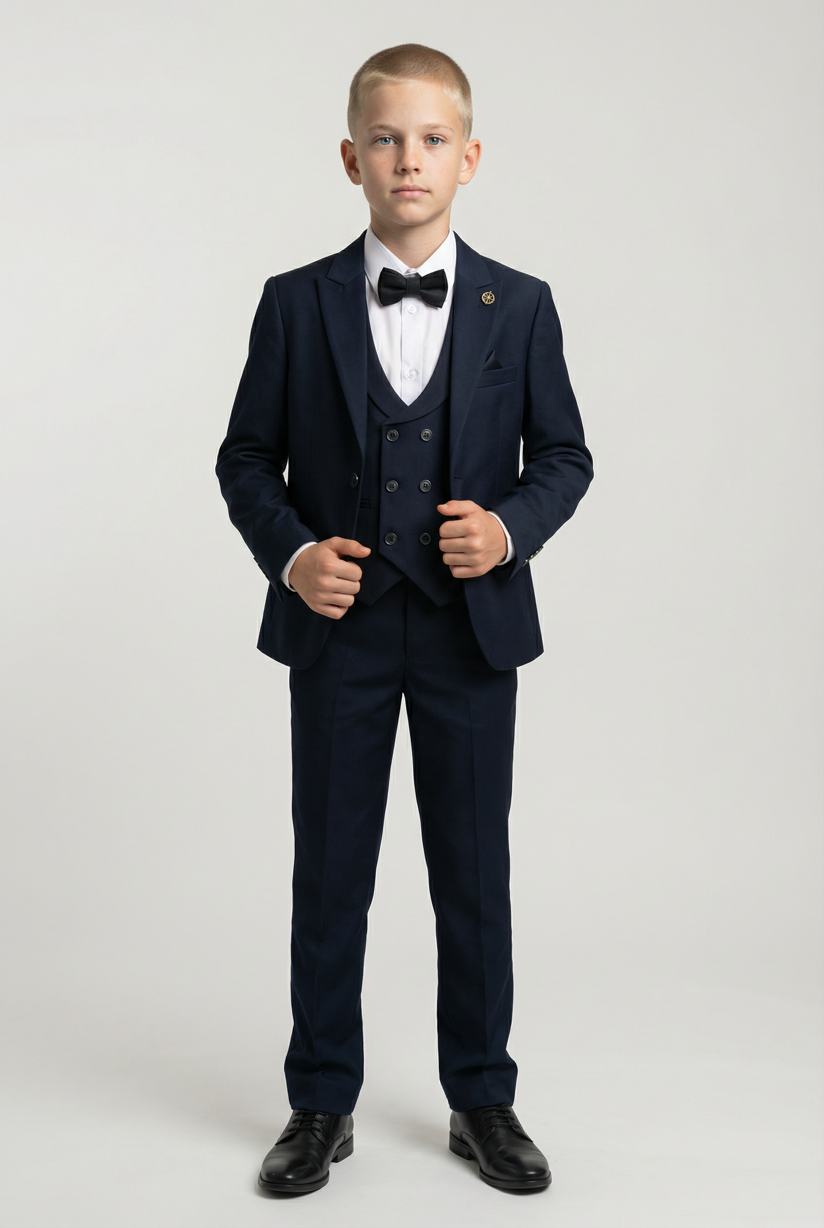 Boys 5-Piece Formal Prom Suit with Double Breasted Waistcoat - Navy