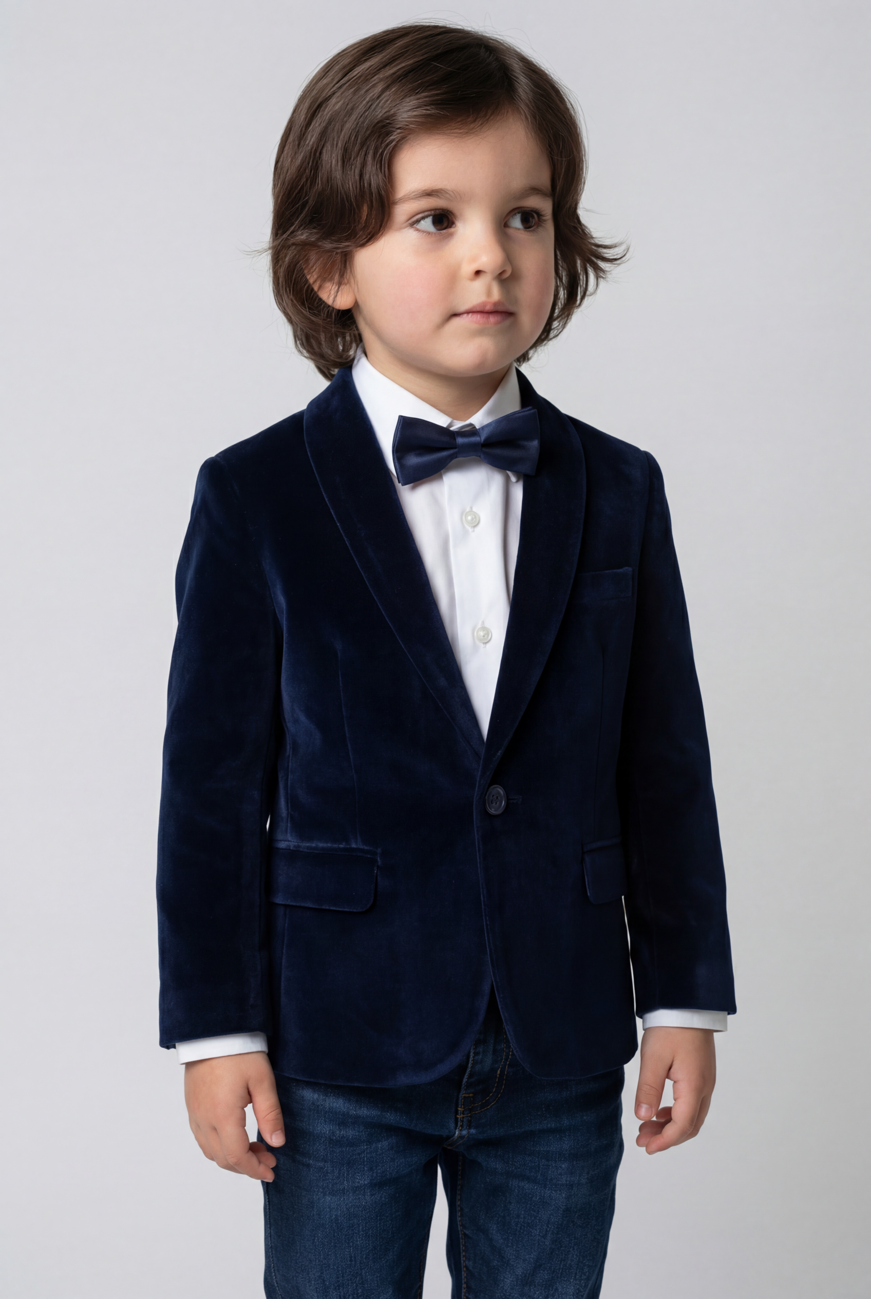Boys Formal Velvet Blazer Jacket - Navy Blue