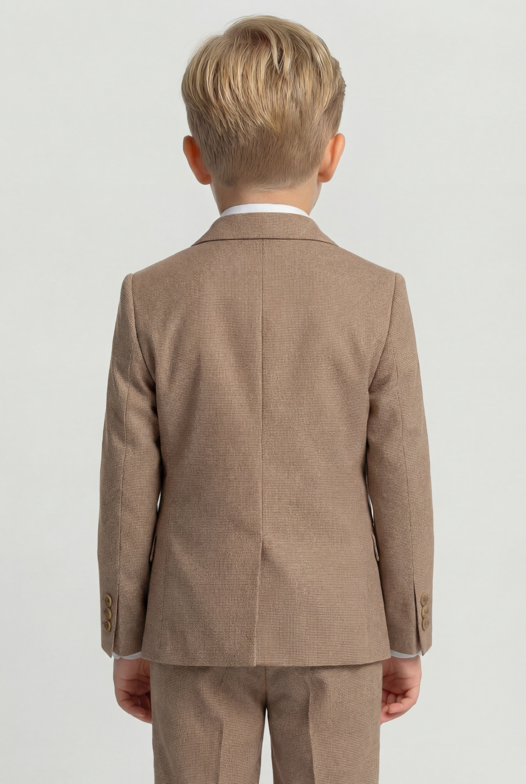 Boys 4-Piece Slim Fit Double Breasted Suit Set - Light Brown
