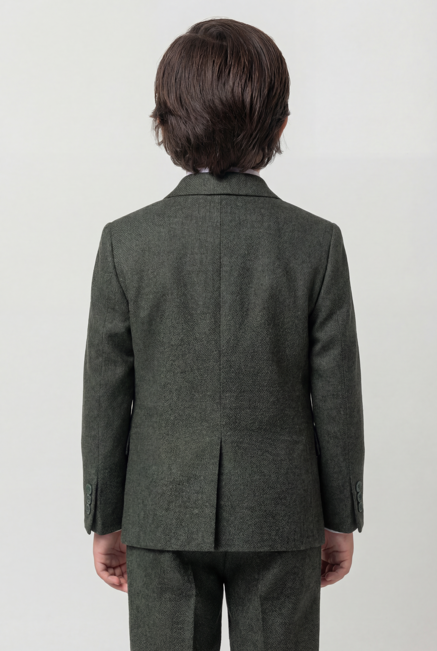 Boys 4-Piece Slim Fit Double Breasted Suit Set - Dark Green