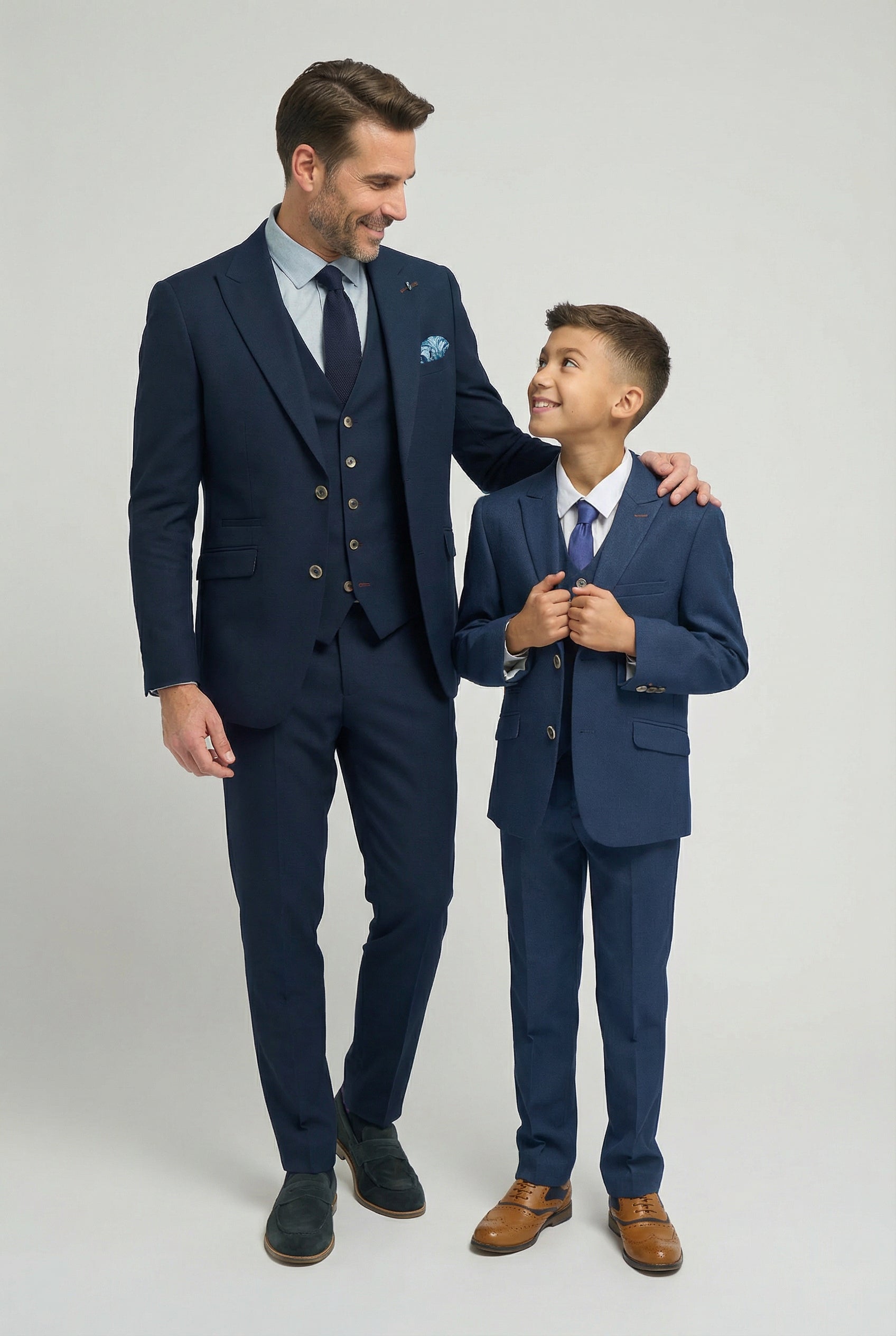 Father & Son Matching Textured 3-Piece Suit Set - Tropez Navy