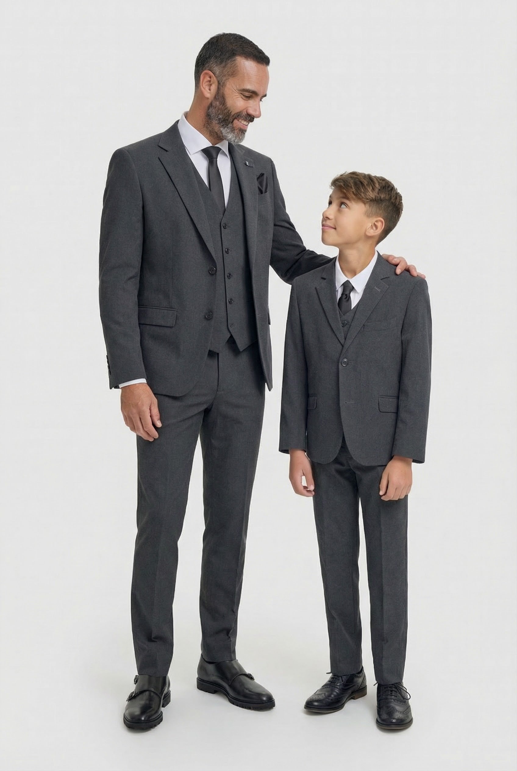 Father & Son Matching Slim Fit 3-Piece Suit Set - Malibu Charcoal Grey