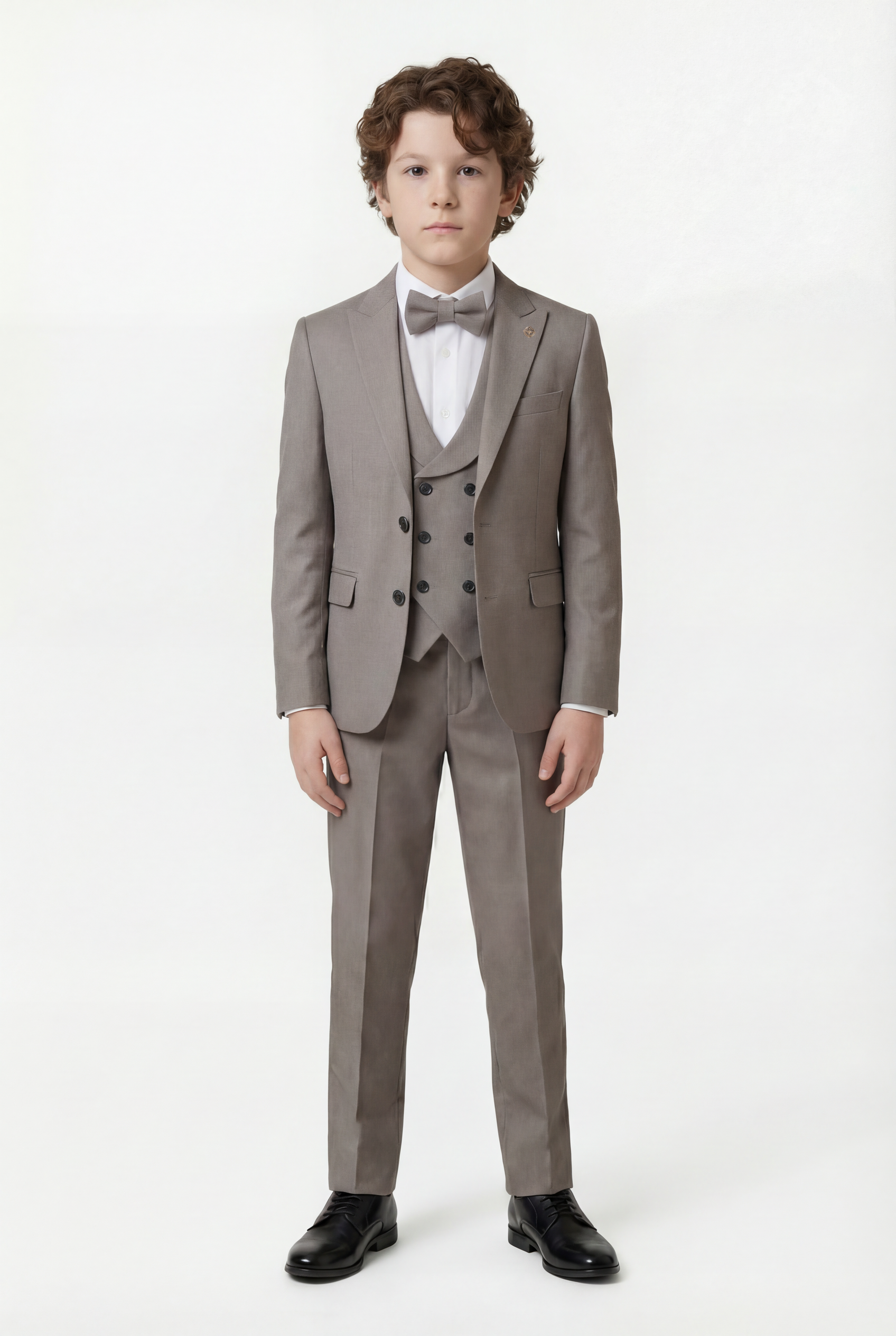 Boys 5-Piece Formal Prom Suit with Double Breasted Waistcoat - Grey