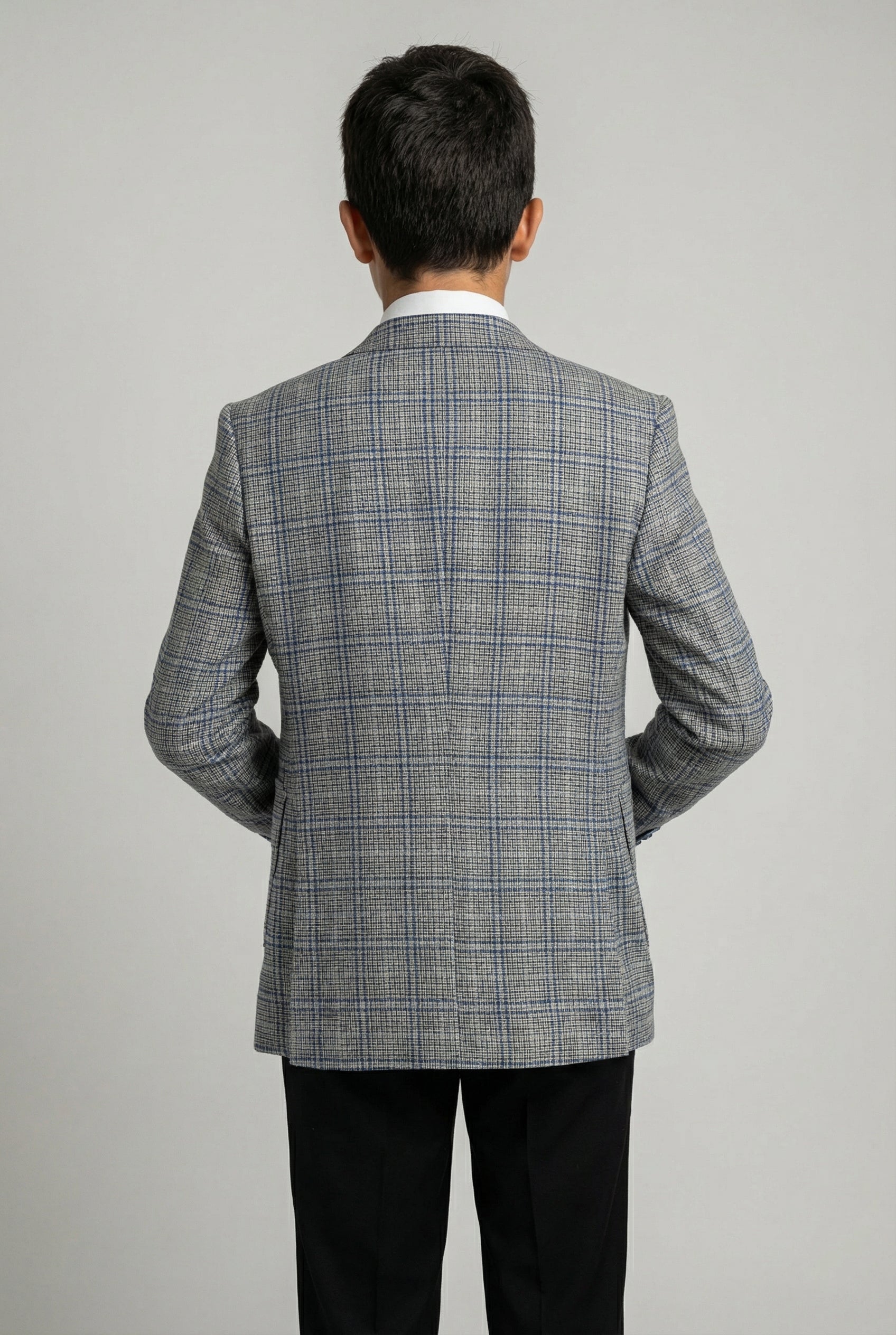 Boys Windowpane Check Slim Fit Suit - Blue - Black