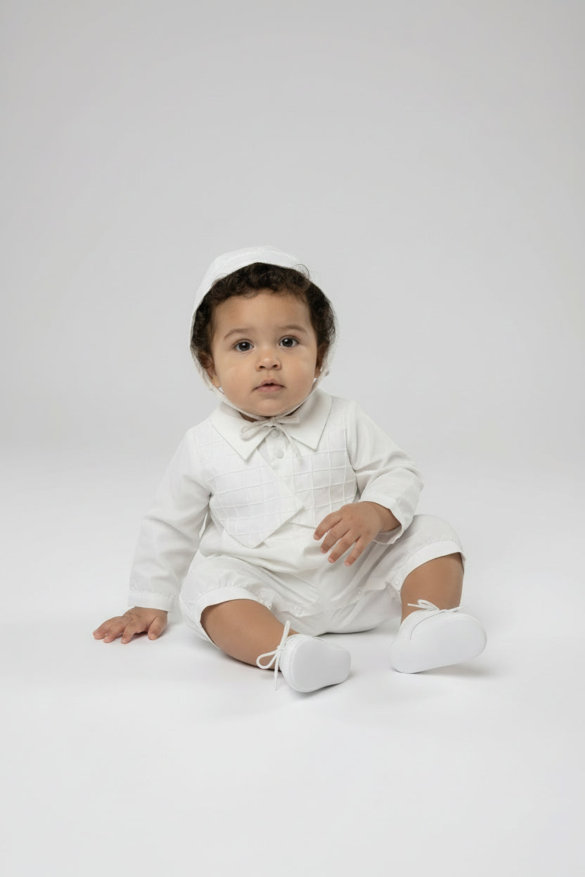 Baby Boys Off-White Christening Romper Suit