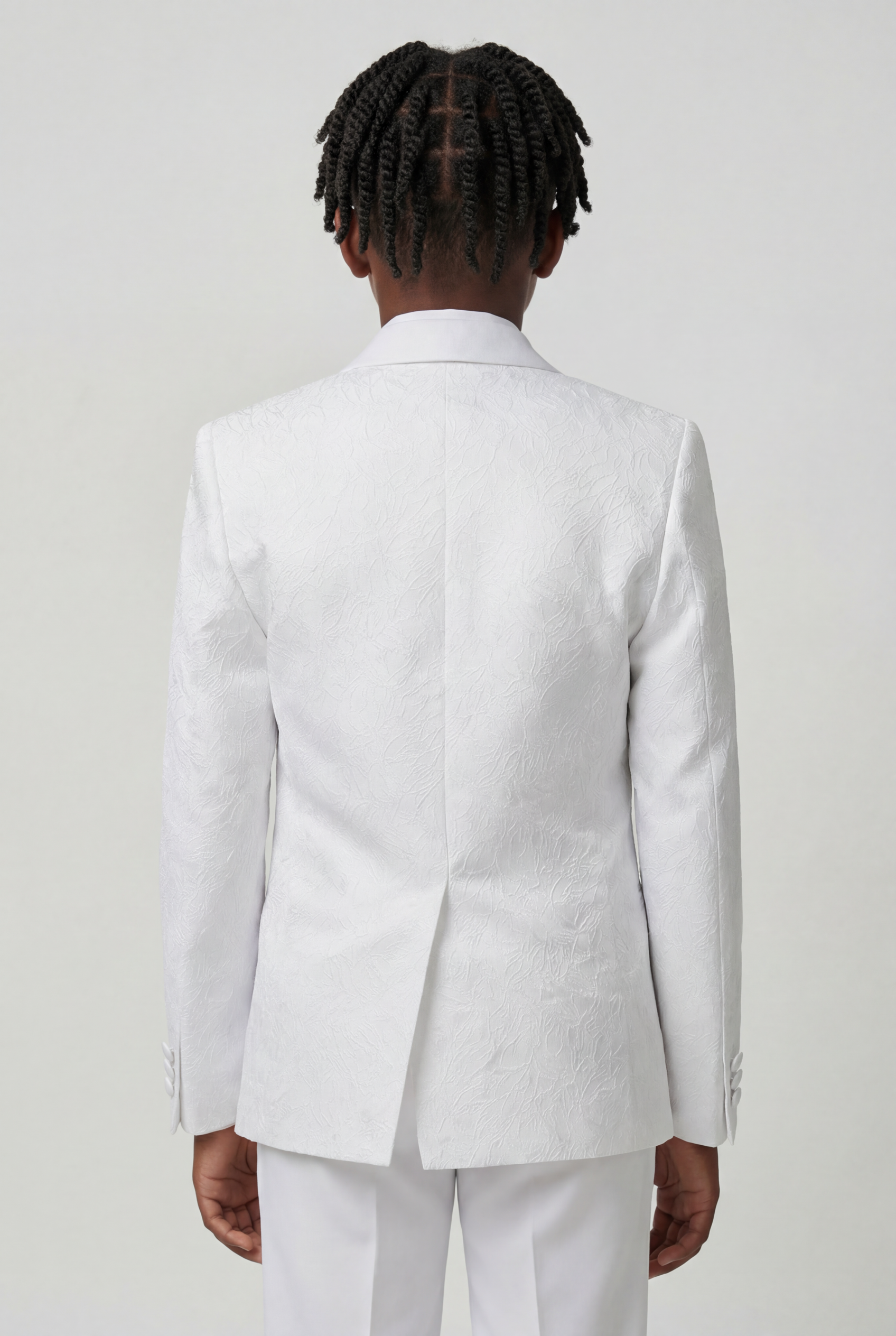 Boys’ 5 Piece White Floral Textured Communion Tuxedo Suit - White