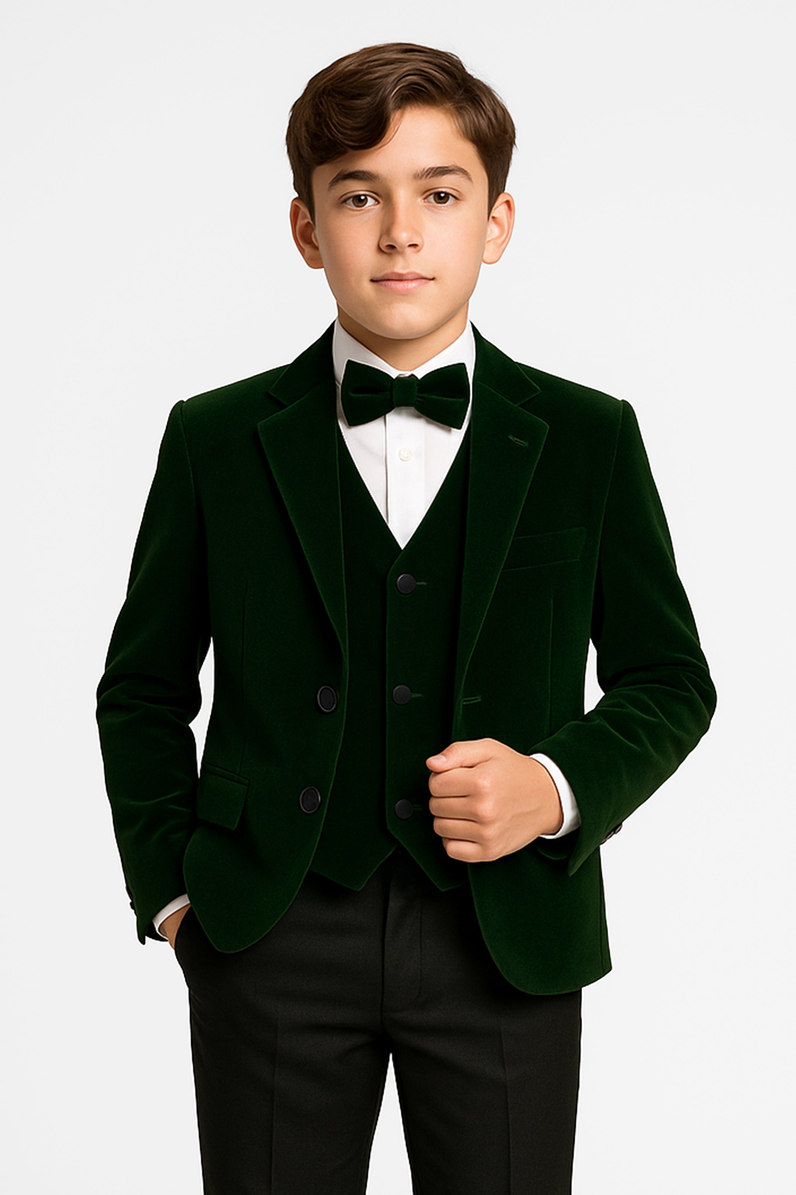 Boys Slim Fit Velvet Dinner Suit - 3-Piece & 5-Piece - SAVOY - Green