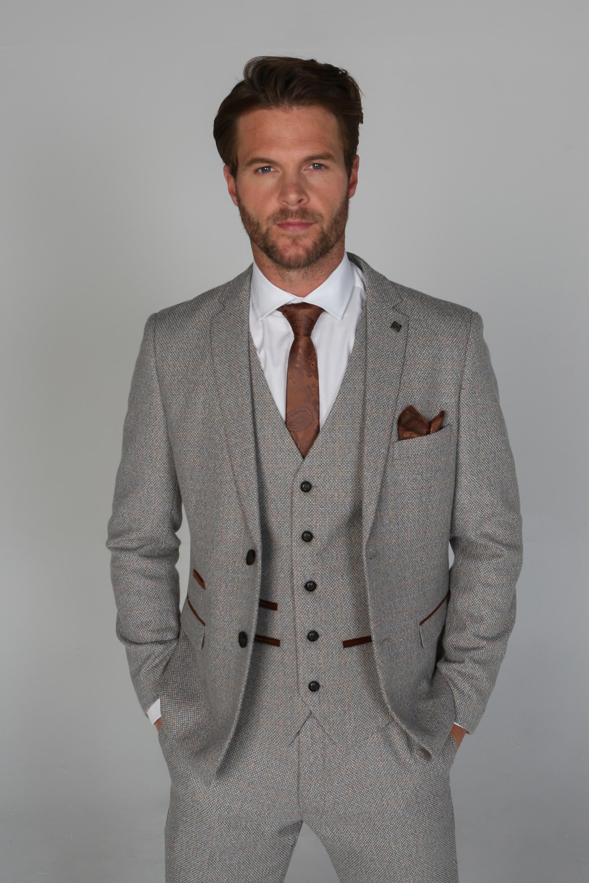 Men's Tweed-Like Tailored Fit Formal Suit - RALPH - Cream