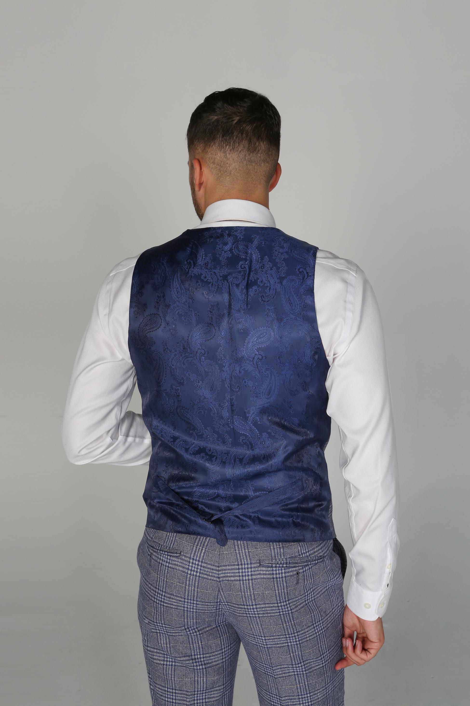 Men's Retro Check Tailored Fit Blue Suit - VICTOR - Blue