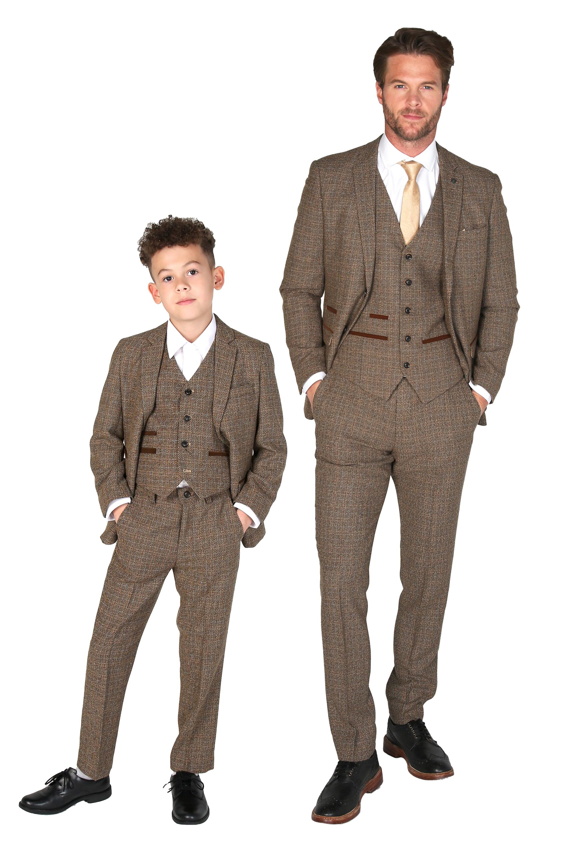 Men's Tweed-Like Tailored Fit Formal Suit - RALPH - Brown