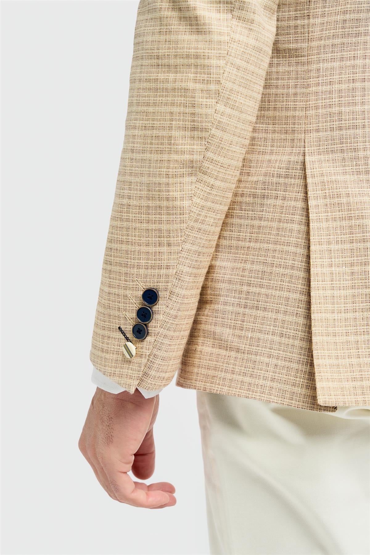Men’s Beige Slim Fit Check Blazer - KOVA - Beige