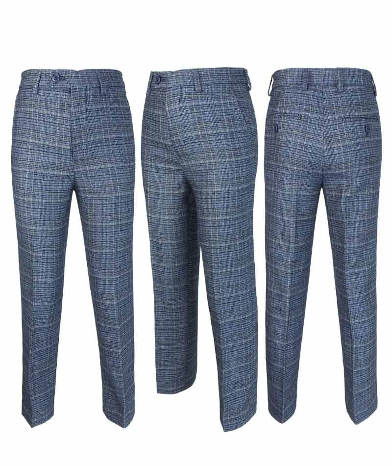 Boys Tweed Check Sky Blue Suit Set - Sky Blue