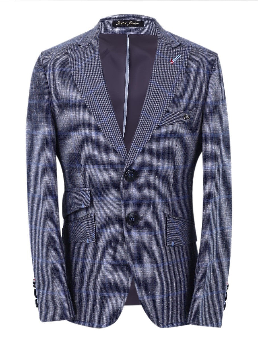 Boys' Retro Check Slim Fit Formal Suit - Grey