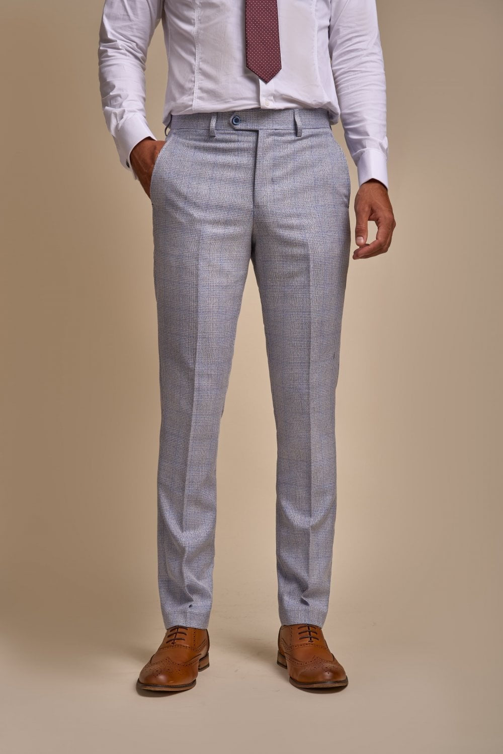 Men's Tweed Houndstooth Check Slim Fit Suit - CARIDI Trousers Lenght Option - Sky Blue