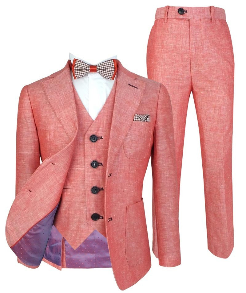 Boys Linen Suit with Elbow Patches - Red