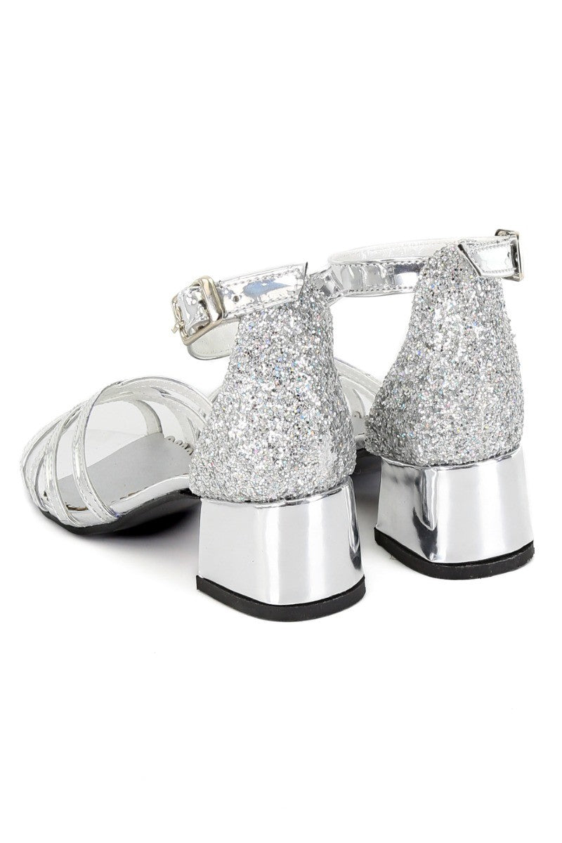 Girls Strappy Block Heel Sandals - Silver