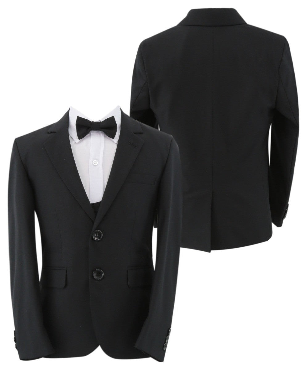 Boys Slim Fit 7 Piece Full Suit Set - Kenny - Black