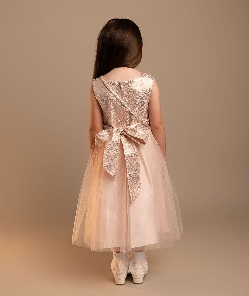 Girls’ Blush Pink Jacquard Tulle Dress & Bag Set - Rhea - Pink