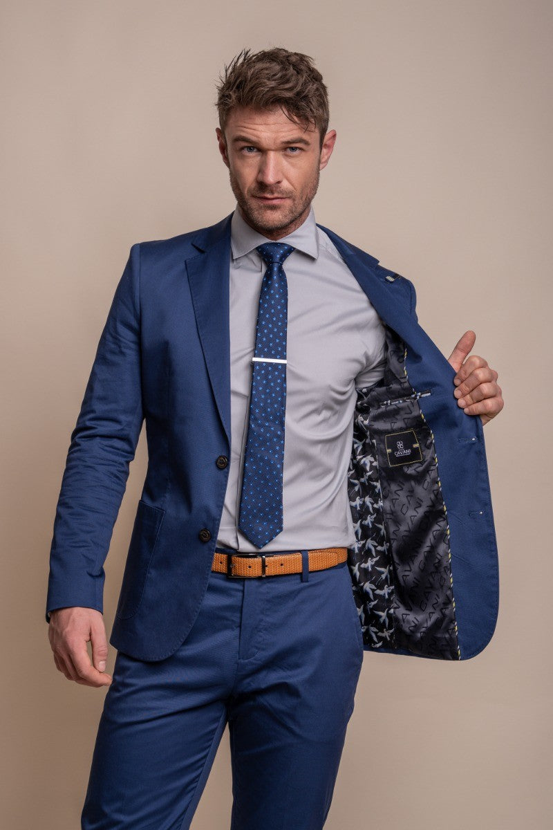 Men's Cotton Slim Fit Formal Suit - MARIO - Electric Blue
