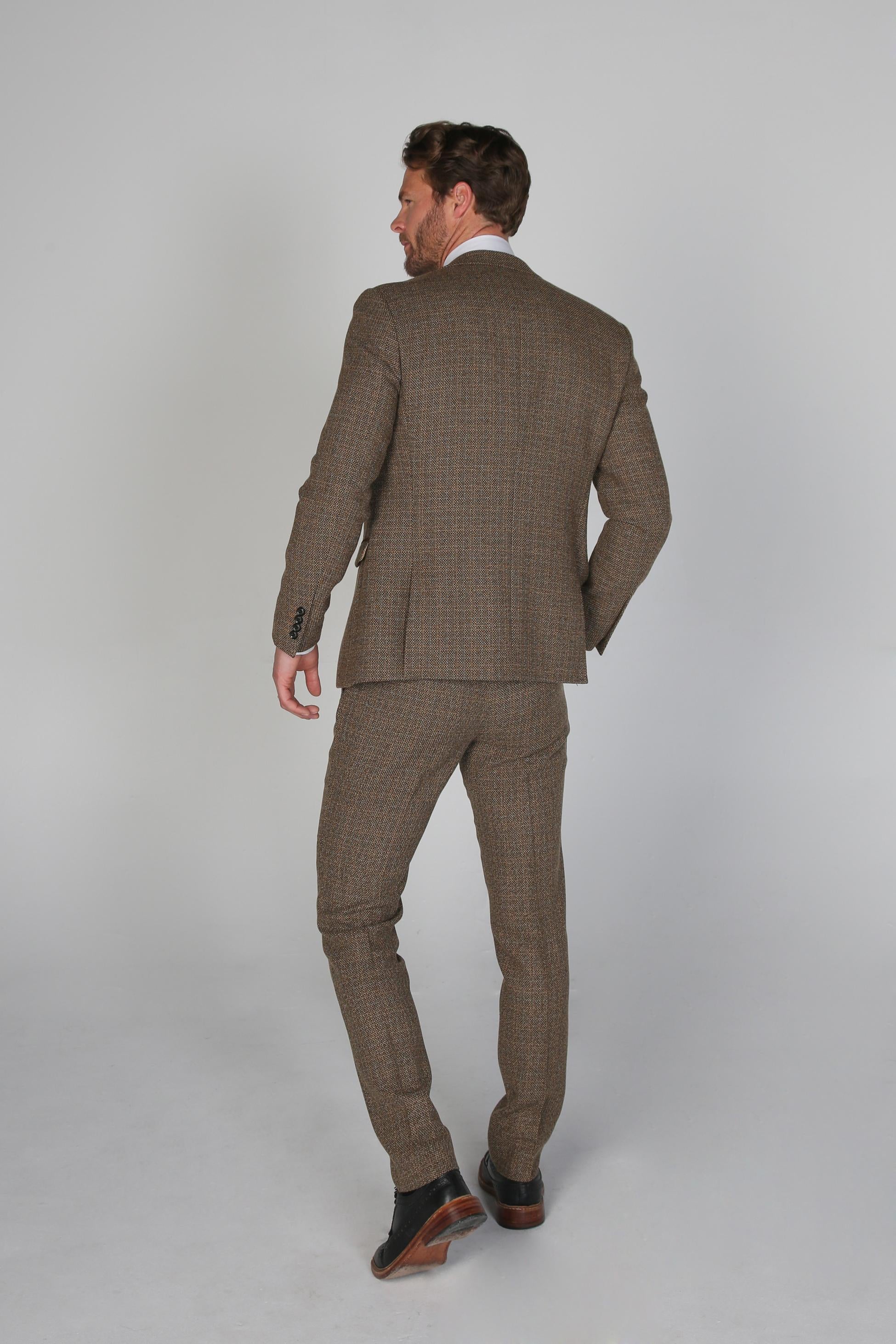 Men's Tweed-Like Tailored Fit Formal Suit - RALPH - Brown