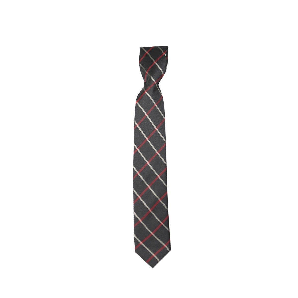 Boys Plaid Checkered Tie Black- Red