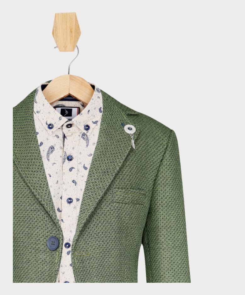 Boys Slim Fit Combined Suit Set - Green - Grey