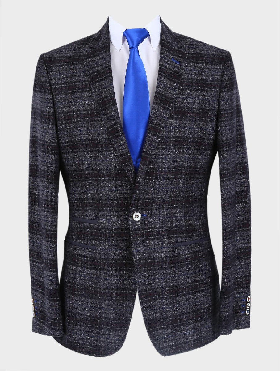 Men's Tweed Check Slim Fit Blazer - COSTELLO Black - Black