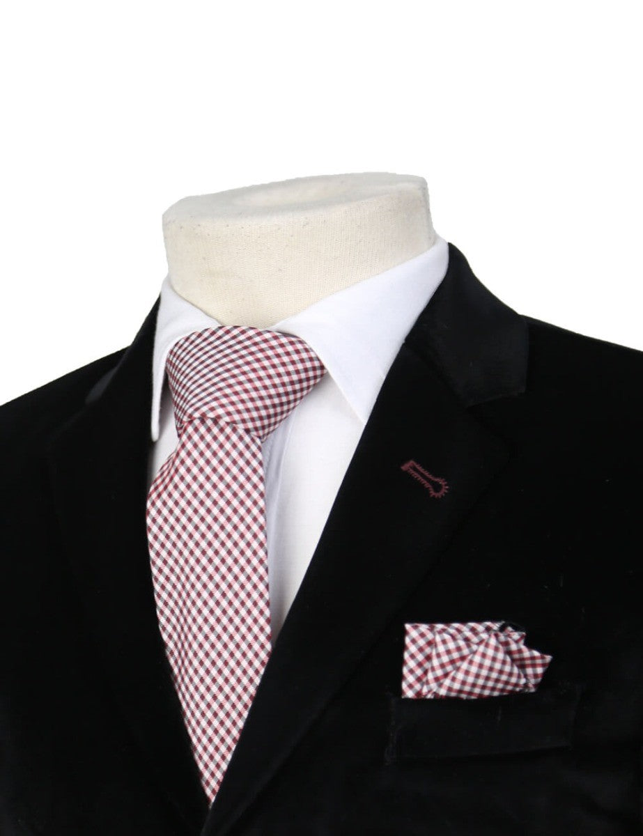 Boys Plaid Checkered Tie Burgundy and Grey