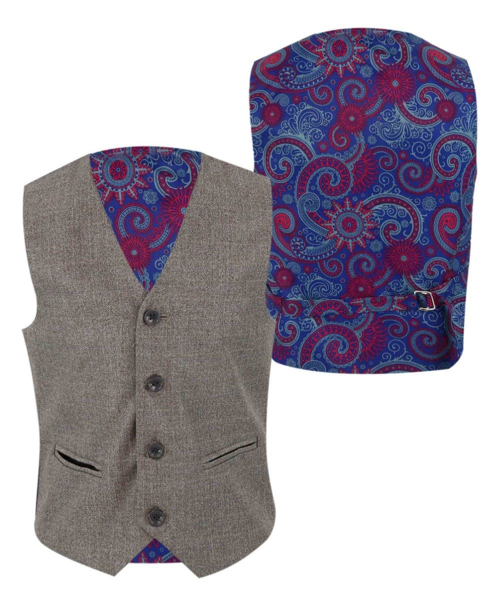 Boys Tailored Fit Textured Suit - ADRIAN - Dark Beige