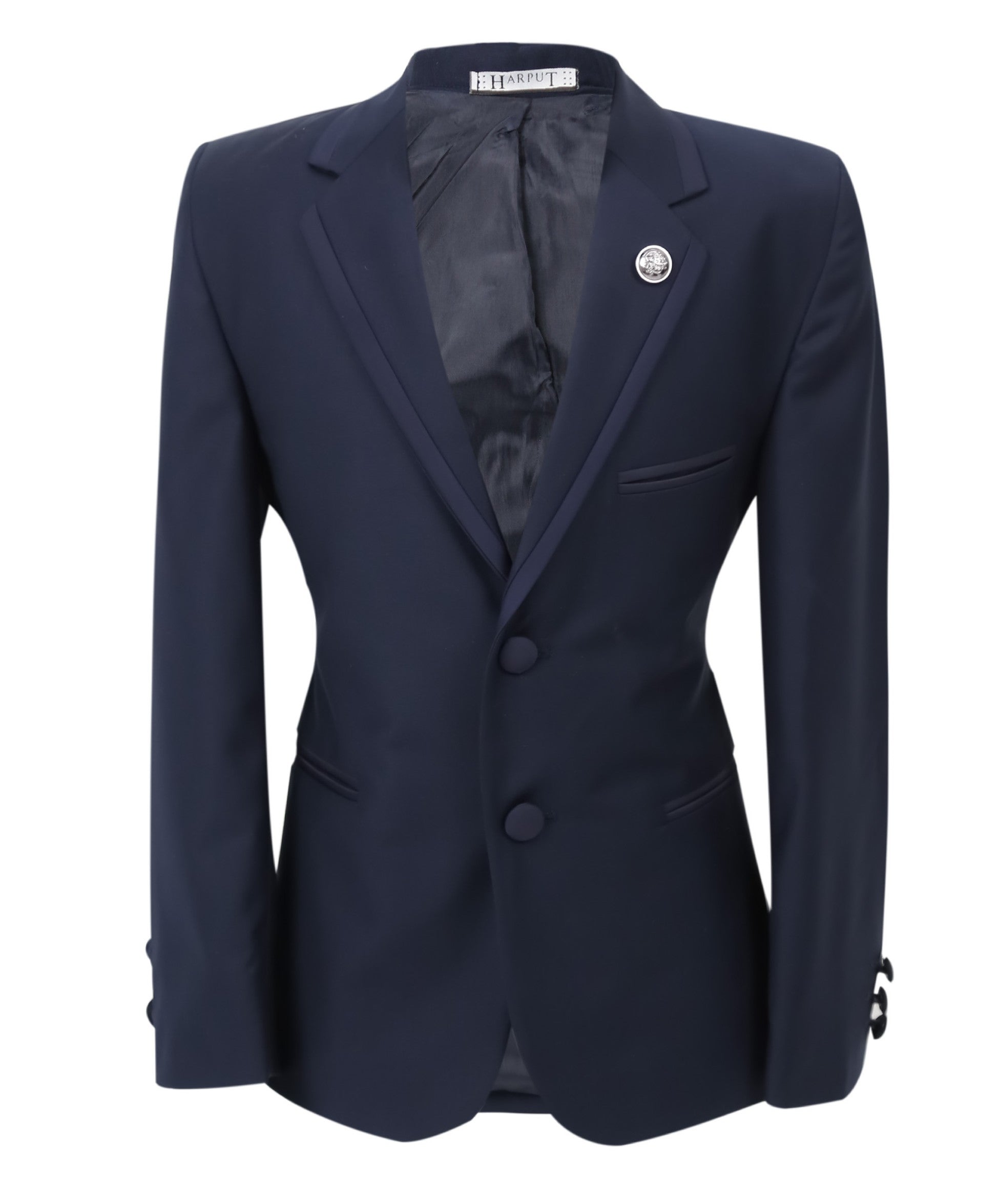 Boys Slim Fit Piping Tuxedo Dinner Suit Set - Navy Blue