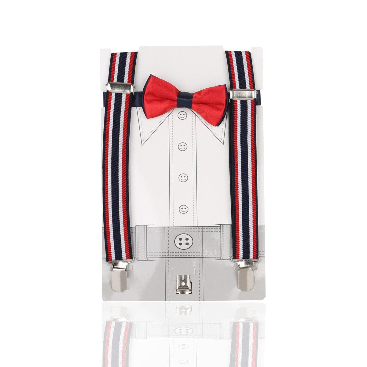 Boys Adjustable Elastic Y-Back Wide Bow Brace Set - Navy and Red