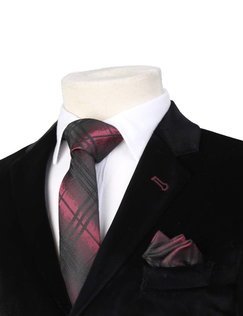 Boys Plaid Checkered Tie Black and Red