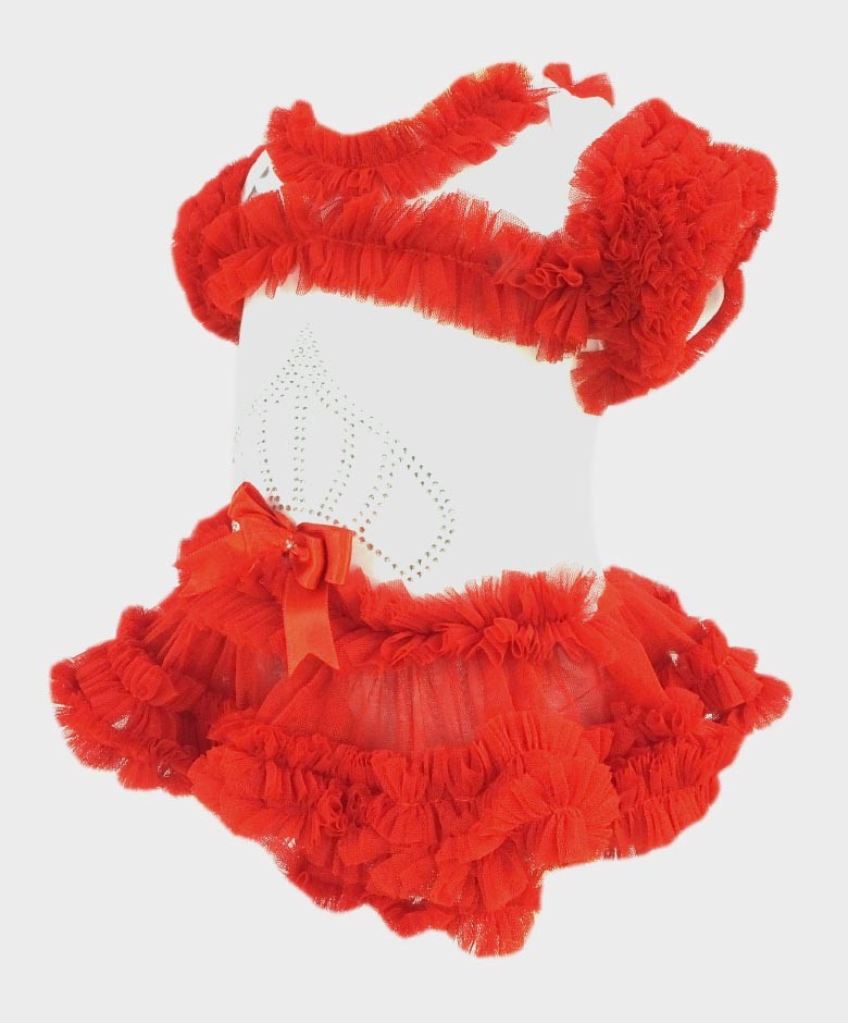 Baby Girl Tulle Cotton Tutu Bodysuit - Red