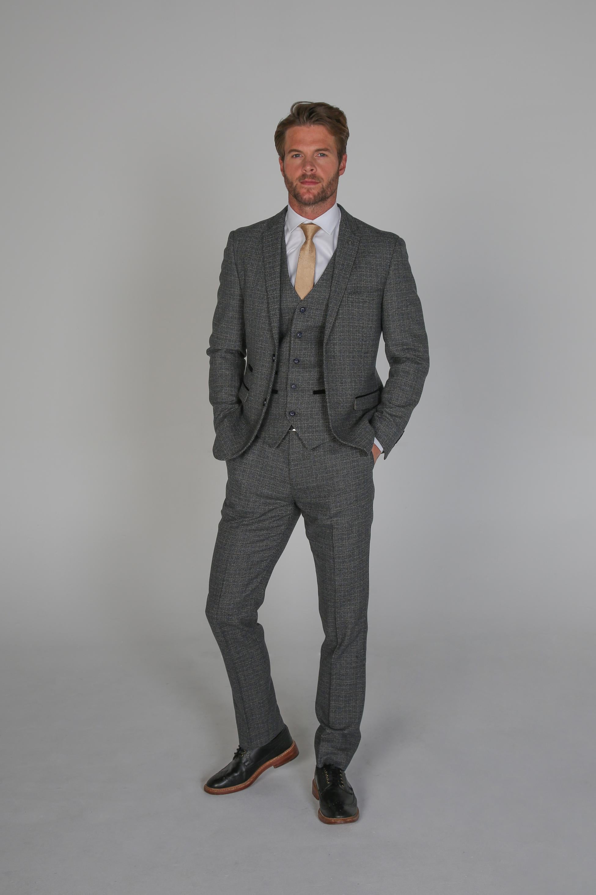Men's Tweed-Like Tailored Fit Formal Suit - RALPH - Grey