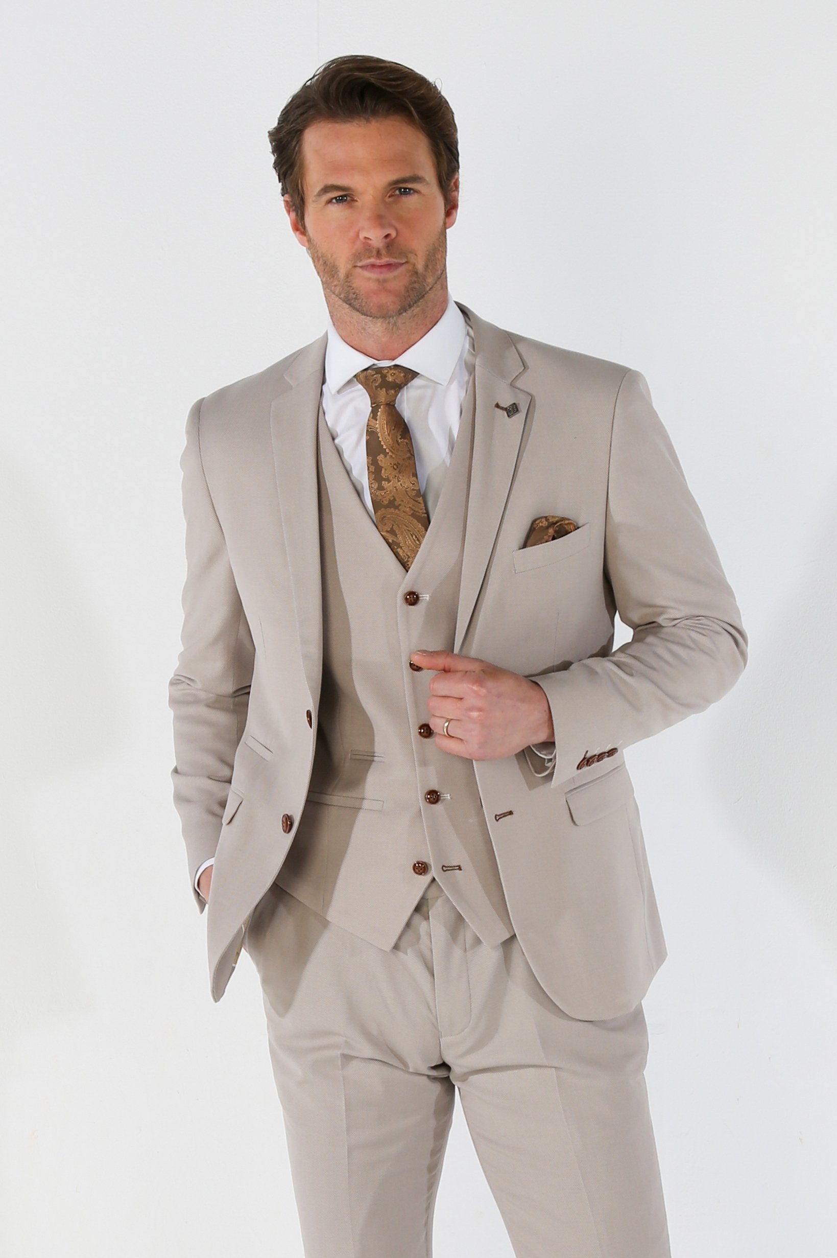 Men's Tailored Fit Suit Jacket - MAYFAIR - Stone Beige
