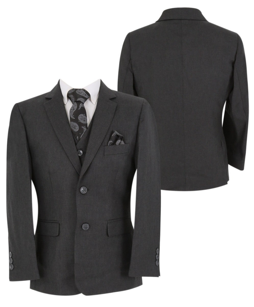 Boys Tailored Fit Formal Suit - LANDON - Charcoal Grey