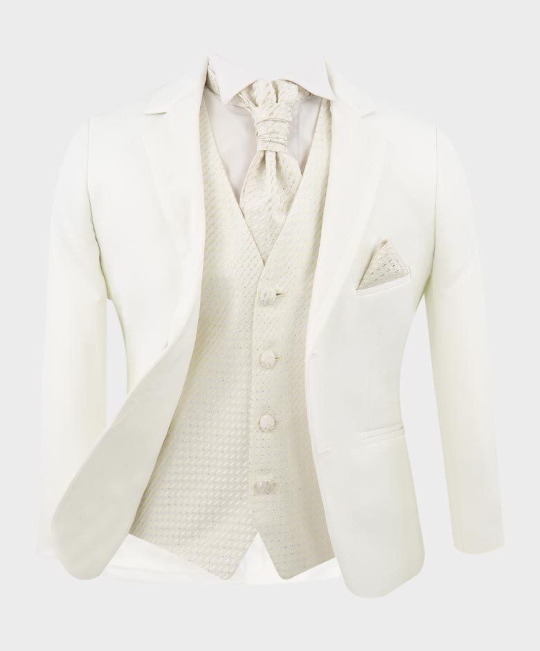 Boys 6 Piece Communion Tailored Fit Suit Set - White - Ivory